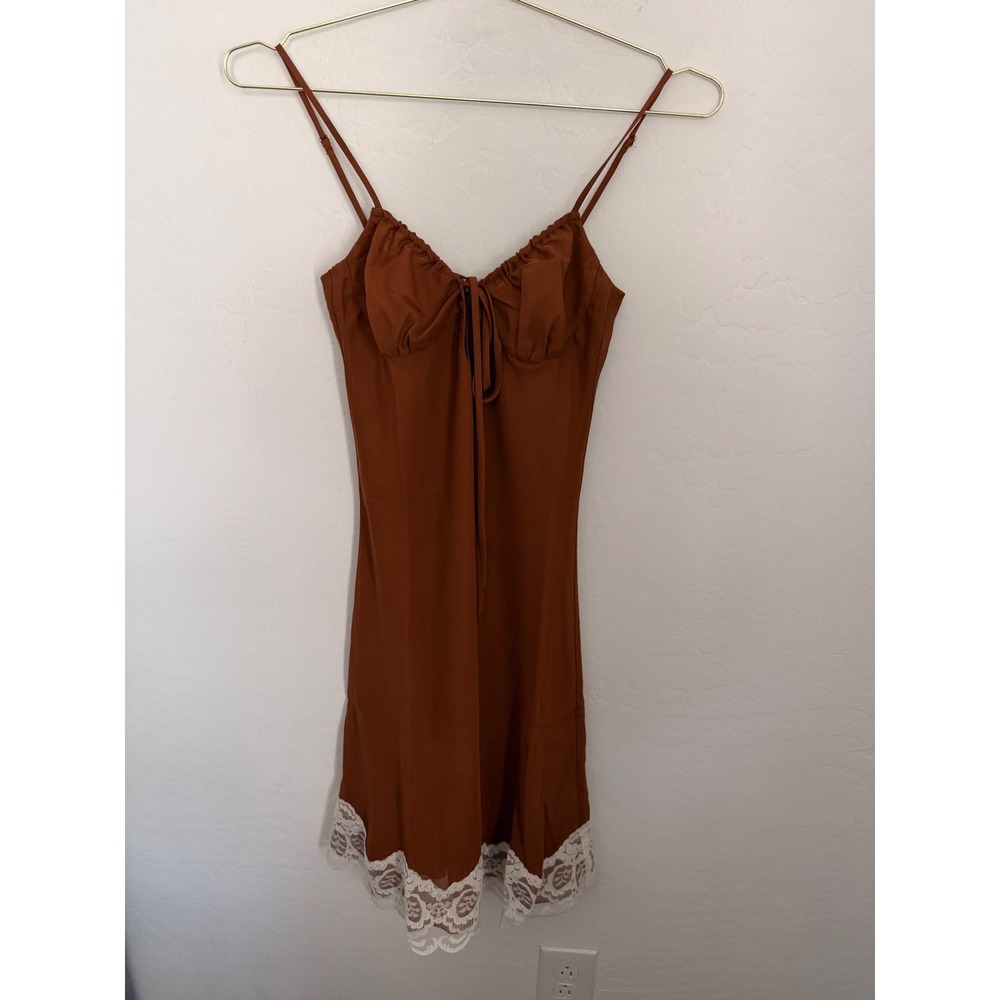 Bella Venice Lace Trim Mini Romantic Coquette Slip Dress Ruched Bust Sz S NWT